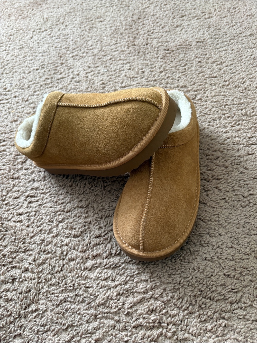 Target Women's Tan Genuine Suede Faux Shearling-Lined Slip-On Slippers